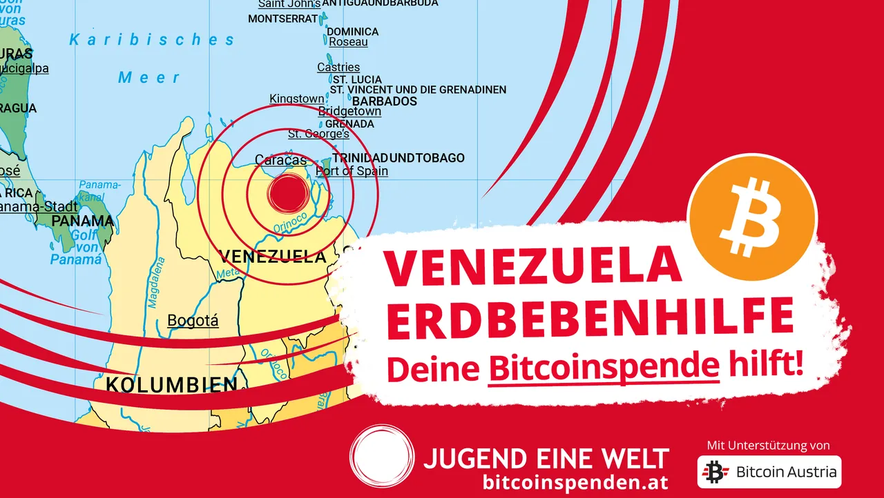 Bitcoin Spendenaufruf fuer Nothilfe nach dem Erdbeben in Venezuela